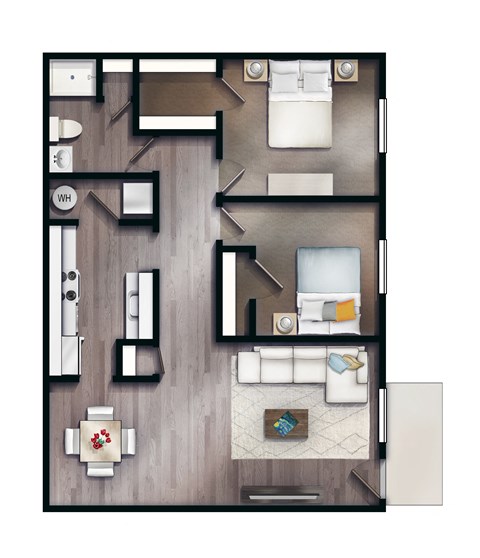 2 Bedroom 1 Bathroom Floor Plan at The Reserve at Wynwood Apartments, Alabama